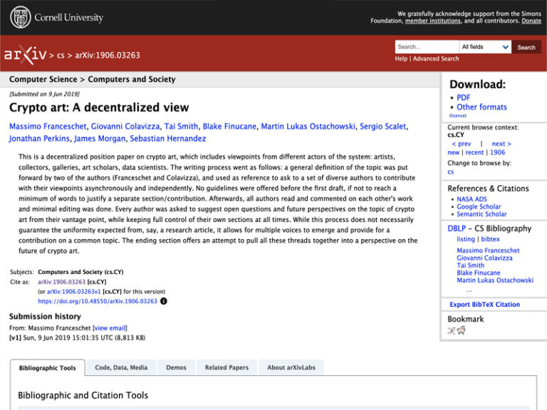 Crypto Art - A Decentralized View publication at arXiv