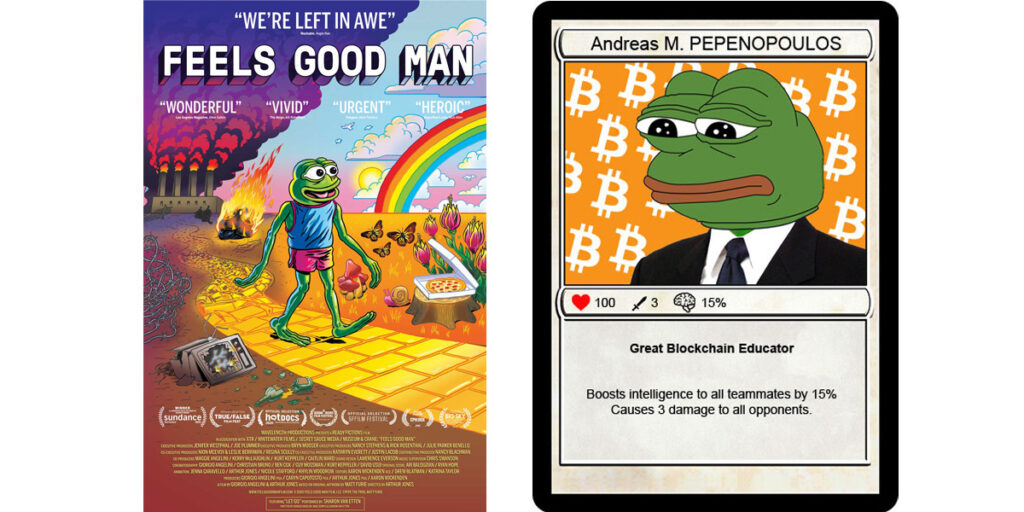 Feels Good Man documentary (2020), 
Sotheby’s Metaverse auctioned the unique Pepenopoulos card (2021)
