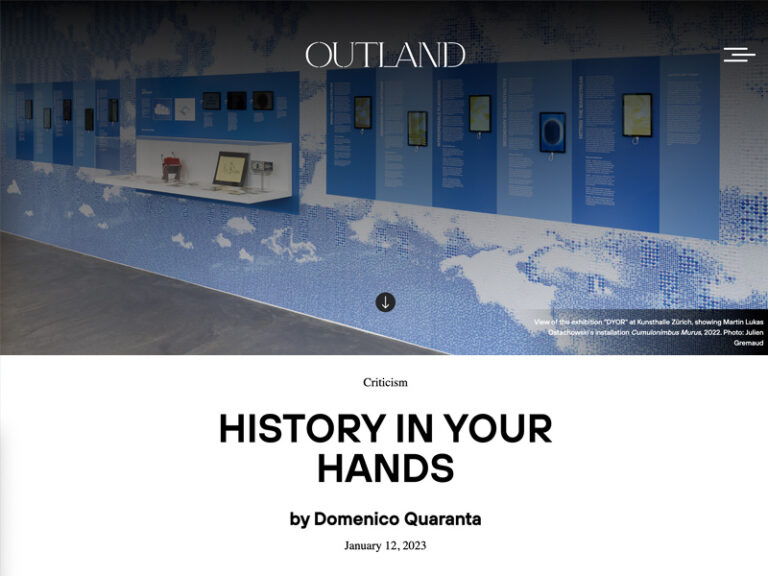 History in Your Hands by Domenico Quaranta for Outland Art