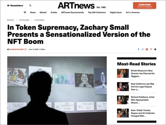 Mention of Martin Lukas Ostachowski in book review of token supremacy in Artnews