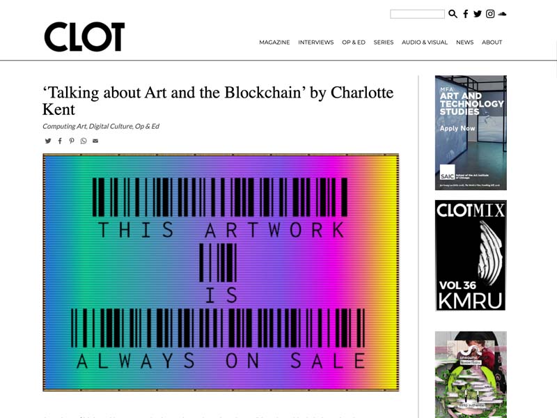 Talking About Art and the Blockchain by Charlotte Kent essay